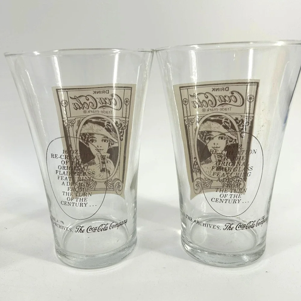 Set of 4 Coca-Cola 16oz Victorian Lady Flair Glasses Turn of the Century Glasses
